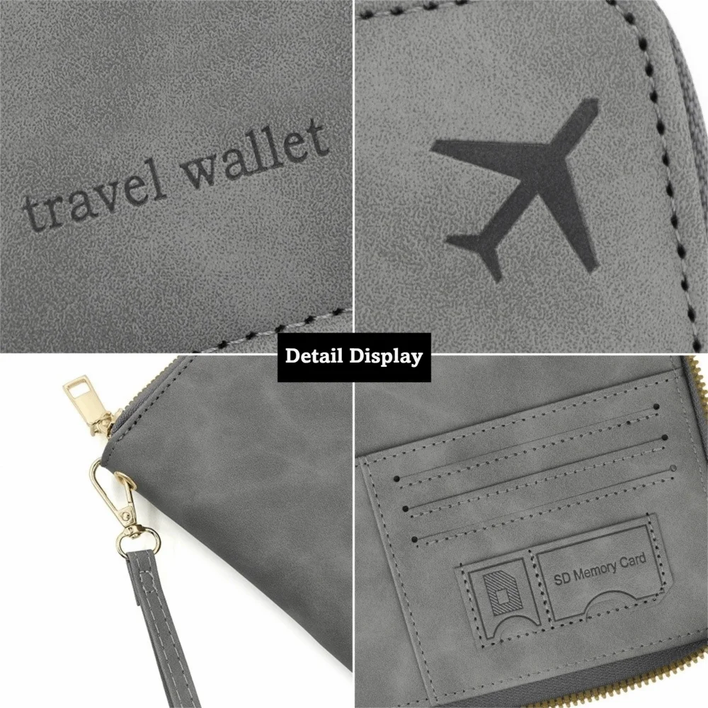 Multifunktionale PU-RFID-Passhülle Anti-Magnetisch Einfarbiger Passhalter mit Reißverschluss Münzbörse Unisex – Detail 3