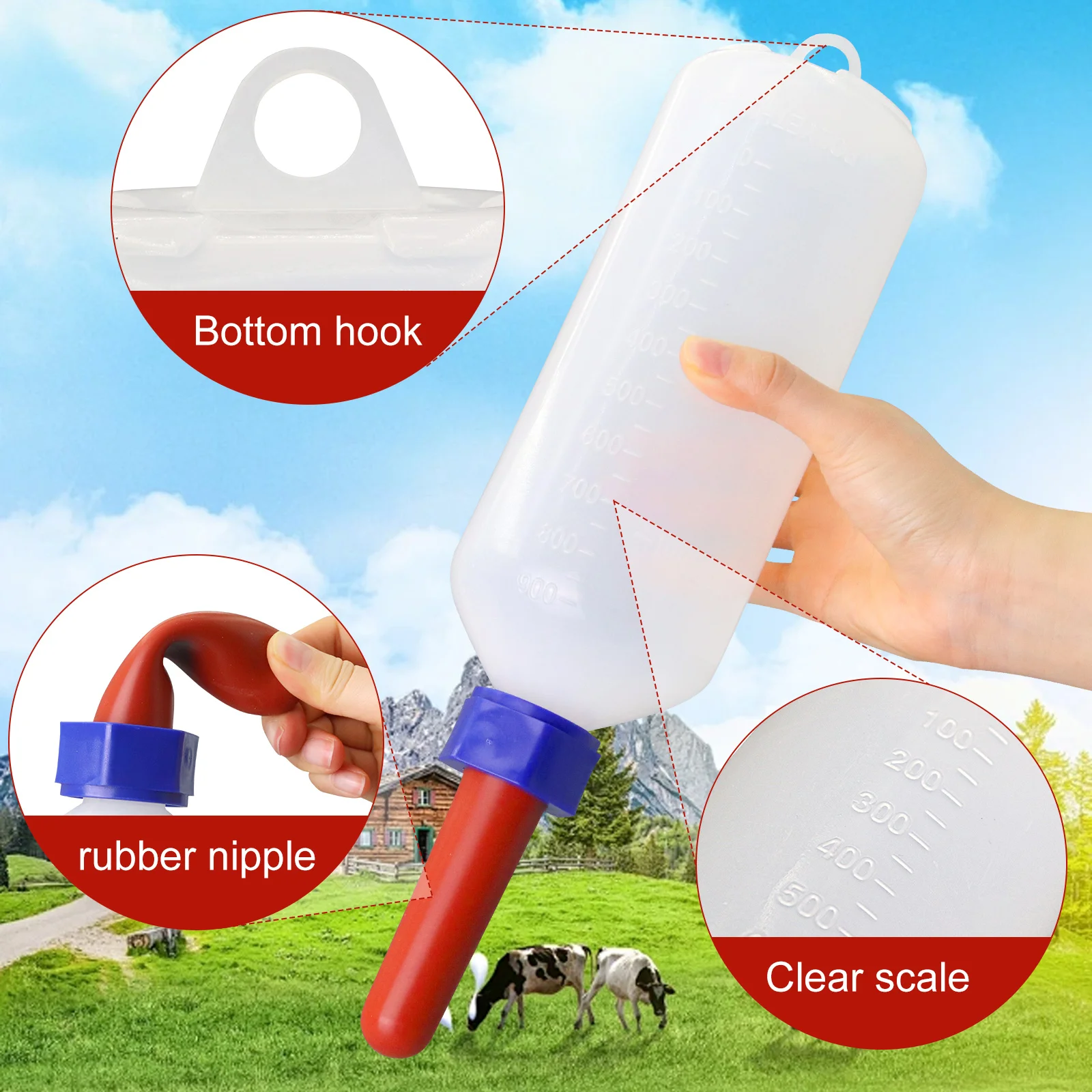 White Plastic Milk Bottle for Calf Lamb Rubber Nipple Milk Bottle Feeding Calves Sheep Cattle Feeders Livestock Feeding Tool