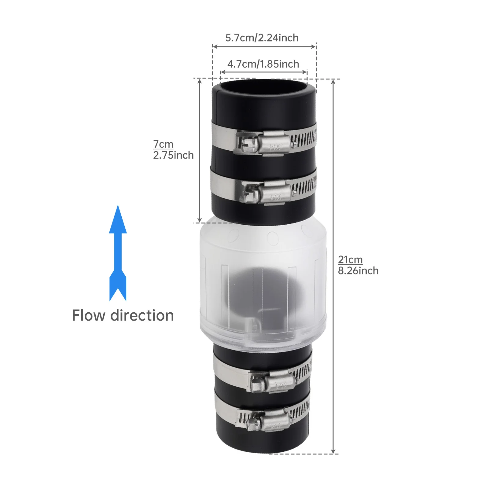 1-1/2inch Sump Pump Check Valve with Steel Clamps, Check Valve for Backflow Prevention Silent Check Valve with Spring