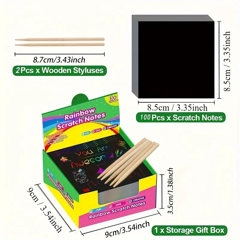 100 Sheets Magical Scratch Memo Boxes, Rainbow Scratch Mini Art Notes, Handmade DIY Party Supplies