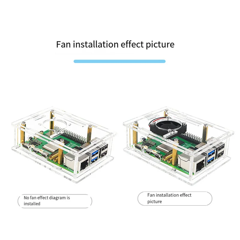 라즈베리 파이 5에 효율적인 아크릴 케이스 + 냉각 팬 + 구리 방열판 Pi 5 용 투명 쉘 보호 케이스 교체