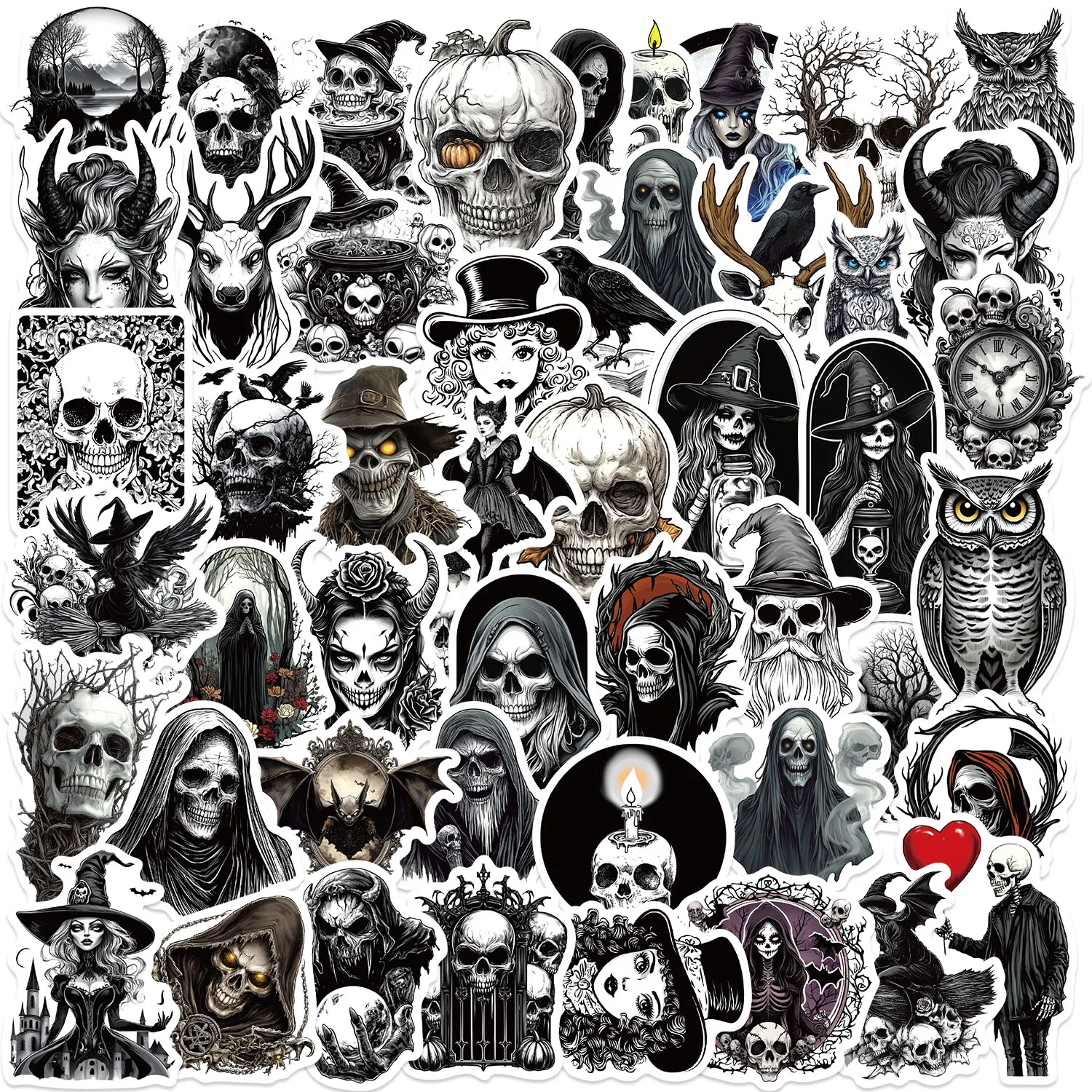 50PCS Retro Horriblr Skull Pumpkin Cartoon Stickers For Laptop Phone Notebook Suitcase Decoration Sticker Aesthetic Decals