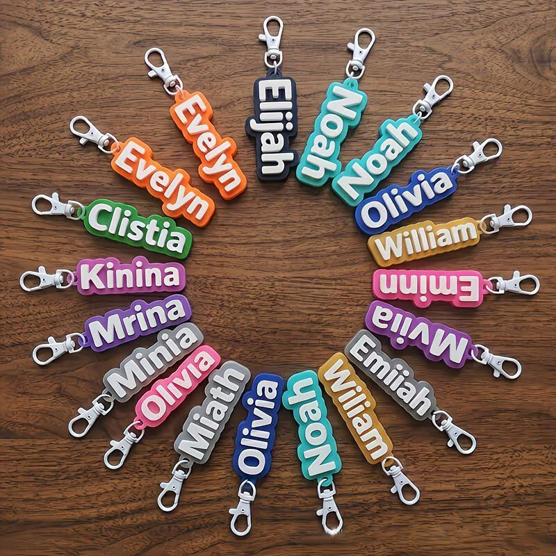 Porte-clés personnalisé en acrylique double couche avec nom coloré, breloque personnalisée, étiquette de sac à dos, pendentif, cadeau pour ami, couple, porte-clés