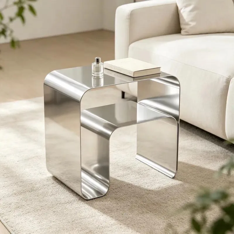for Modern Convertible U-shaped Curved Stainless Steel Nested Side Table 2-piece Polished Metal Living Room Bedroom Home