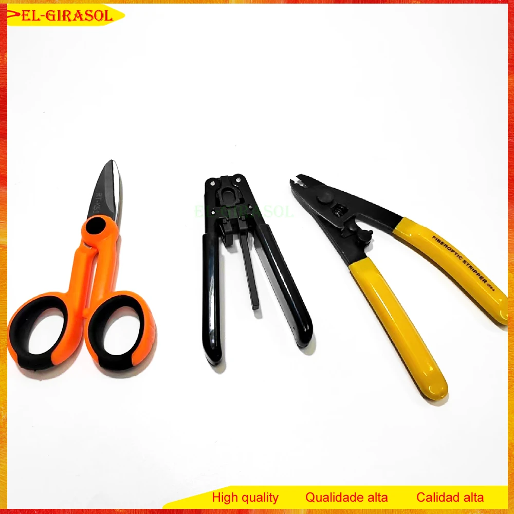 3 pcs New Fiber Optic Tool Kit CFS-2/3 Double/Three-Port Fiber Optical Stripper and Aramid Scissors and 3mm * 2mm Wire Stripper