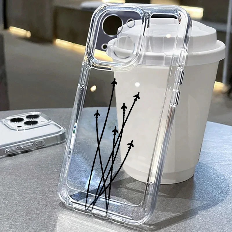 Linha avião capa clara caso de telefone para iphone 12 xs 16e xr 11 7 8 15 pro max 14 16 13 mini