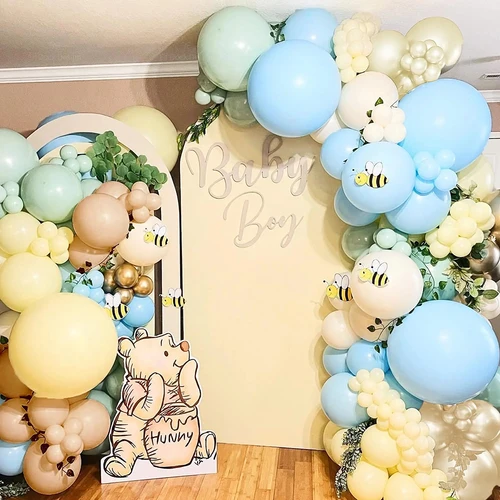196pcs 디즈니 위니 푸우 꿀벌 테마 파티 풍선 아치 키트 마카롱 어린이를위한 다채로운 라텍스 풍선 생일 베이비 샤워