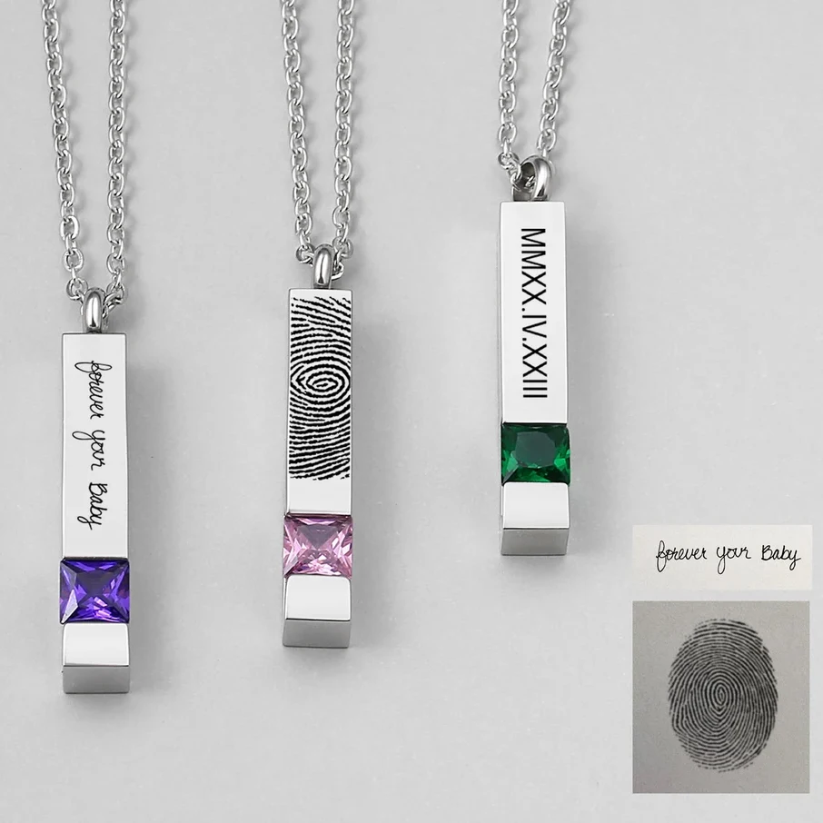 

Birthstone Ashes Urn Bar Necklace Custom Fingerprint Handwriting Necklace Cremation Jewelry Name Memorial Diamond Perfume Bottle