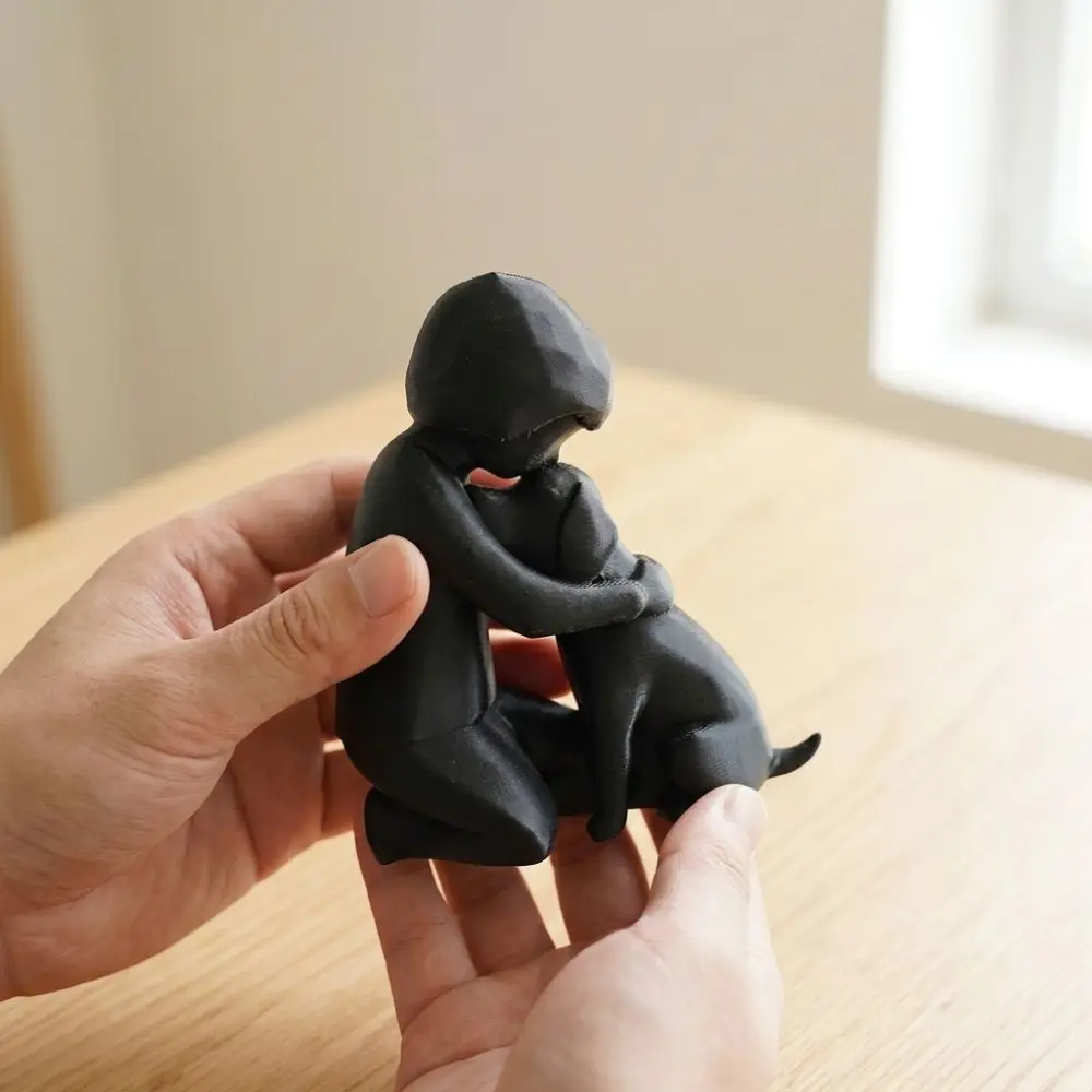 3D Printed Human Hug Dog Friendship Sculpture Modern Abstract Friendship Symbol Human Dog Loyalty Figurine Plastic Unique