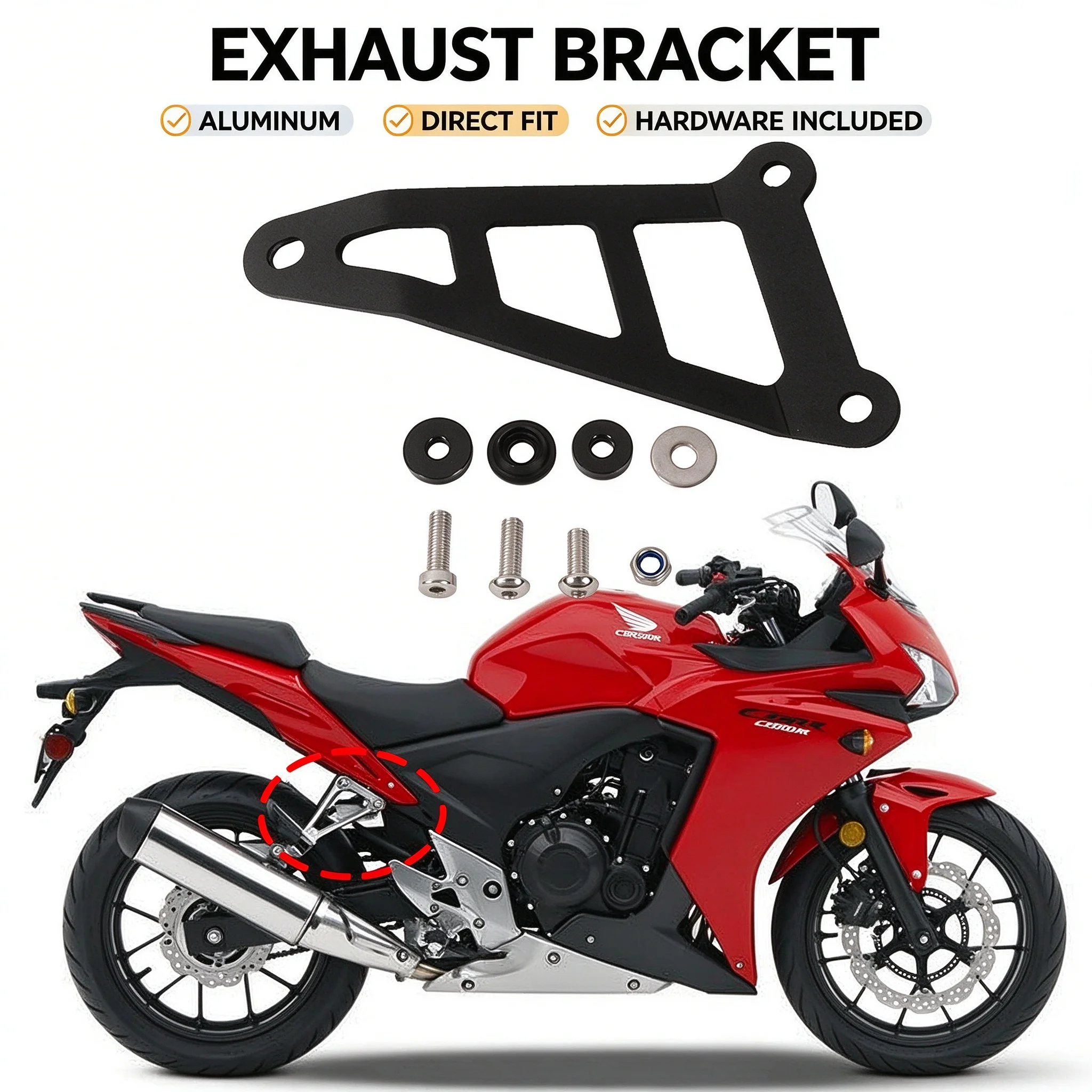 Motorcycle Exhaust Pipe Bracket for Honda CBR500R 2016-2022, Aluminum Alloy Muffler Stay Mount, Black