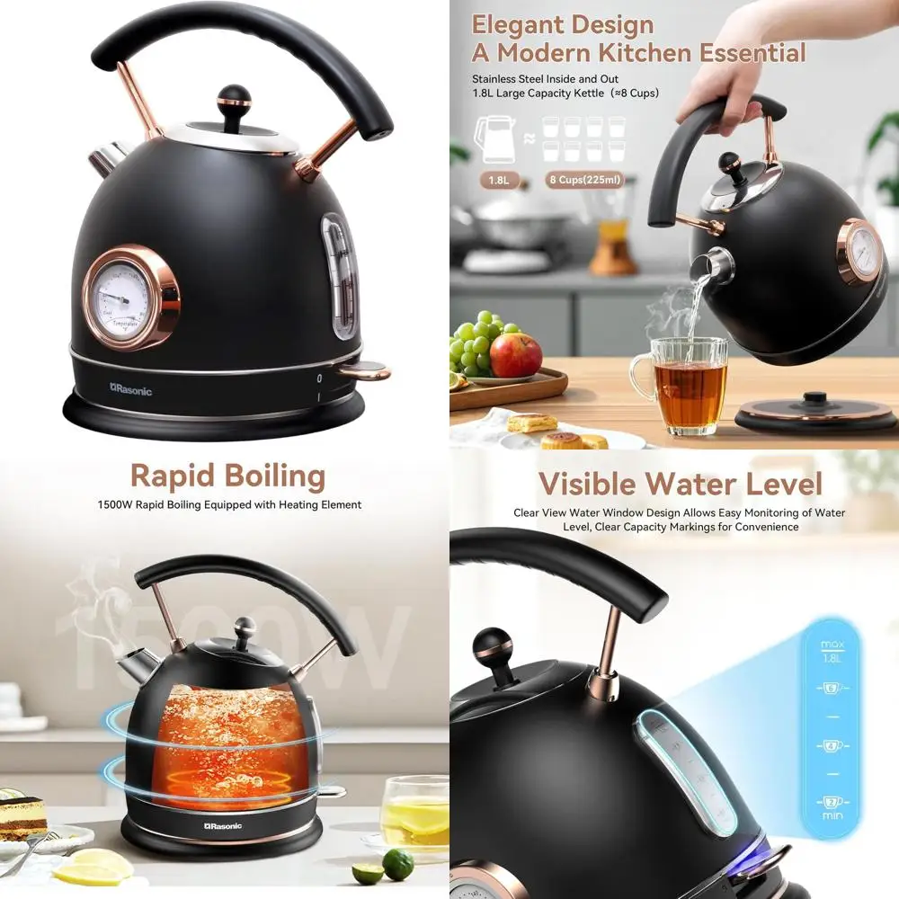 

Электрический чайник из нержавеющей стали объемом 1,8 л, быстрое бесшумное кипячение, датчик температуры, автоматическое отключение, защита от выпадения, матовый черный и розовый