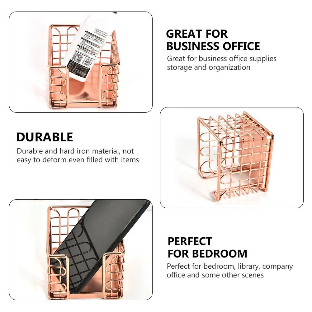 

1pc Creative Pen Holder Name Card Box Rose Gold Iron Desktop Organizer For Office Home Metal Storage Bin Practical Household