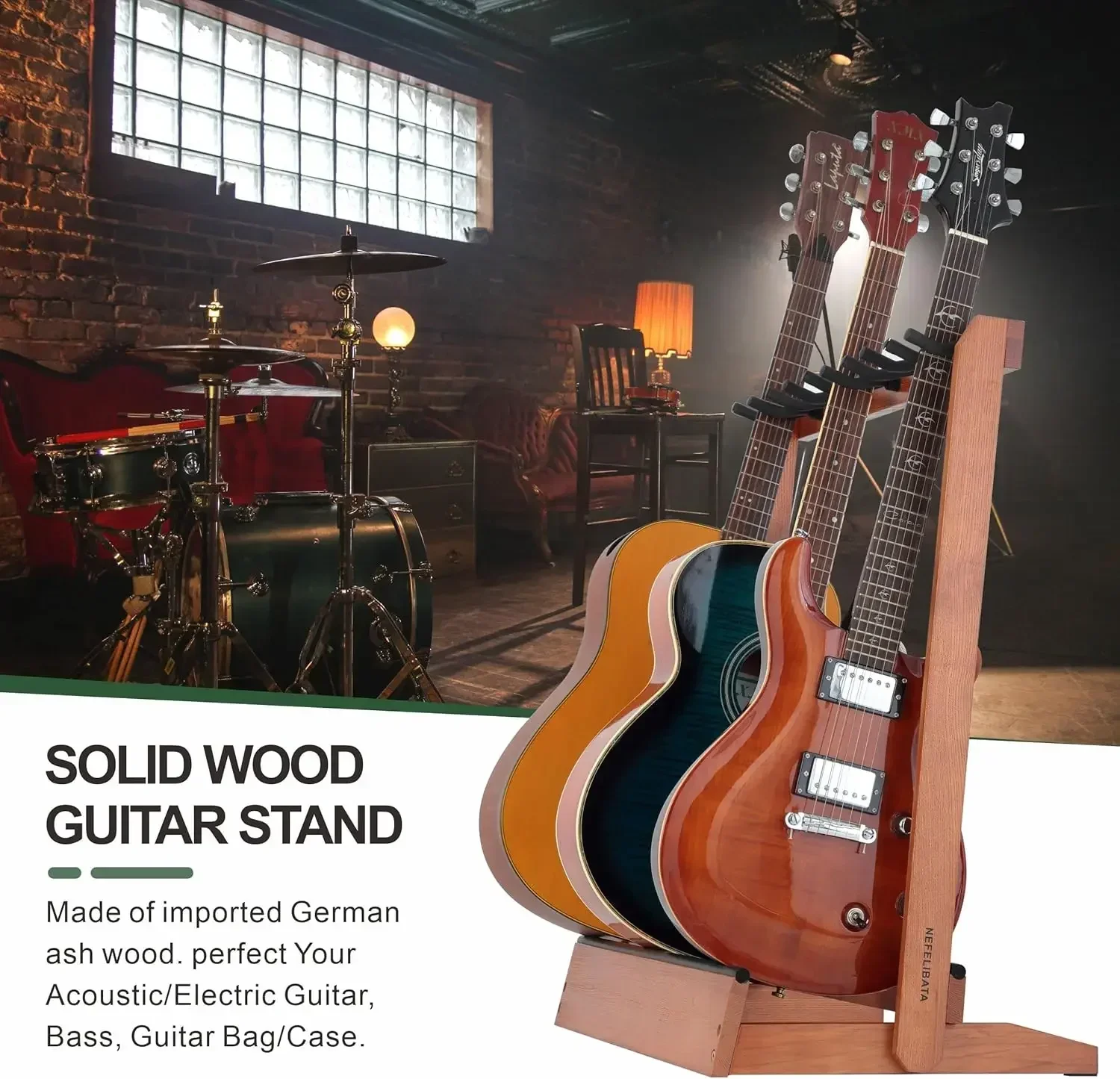 Multiple Guitar Stand 5 Holders Wooden Guitar Stands Floor Rack for Guitars and Case,Electric,Acoustic Guitar, Bass, Cello-Germa
