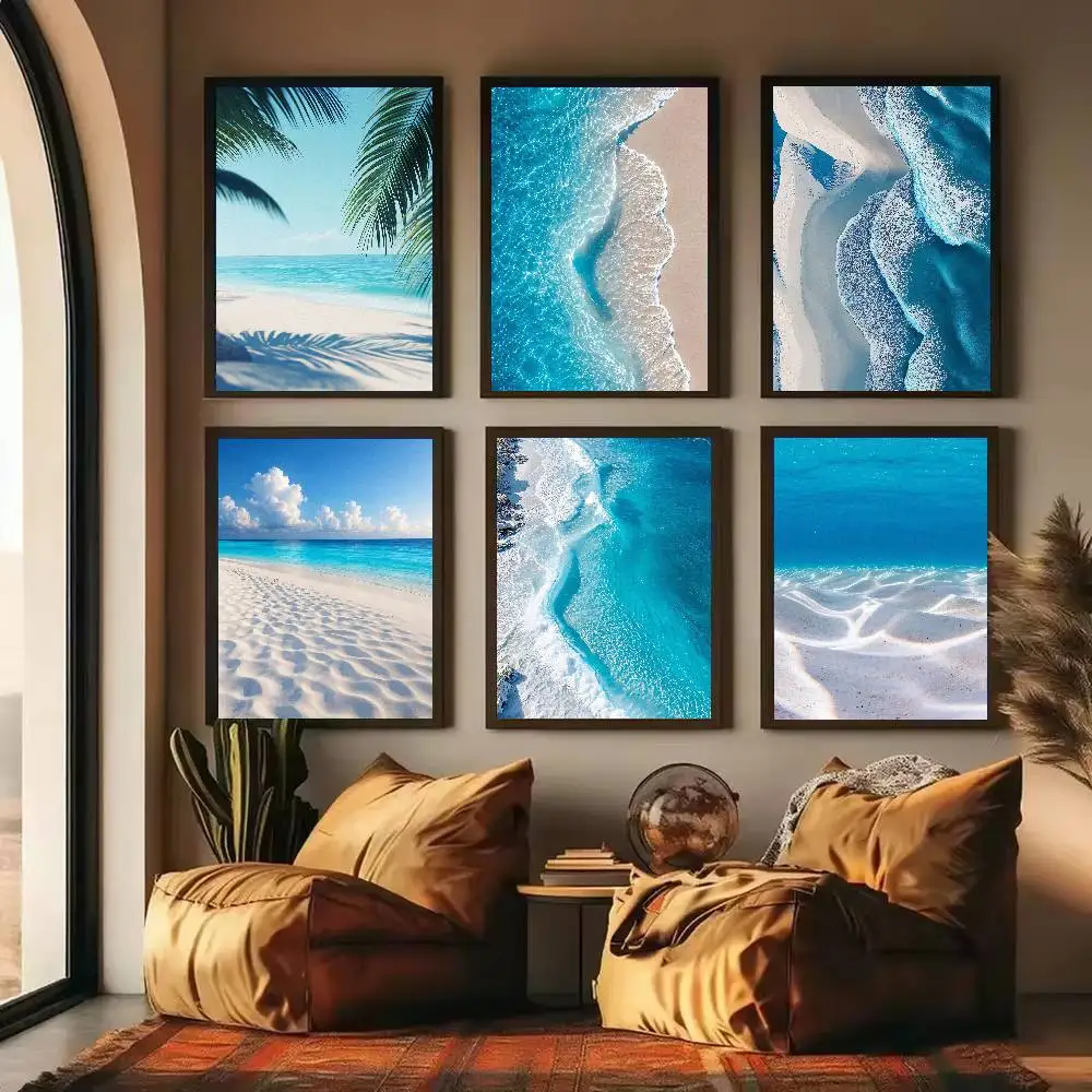 Tropical Beach Ocean Poster Multiple Nature Scenery Prints Palm Tree White Sand Turquoise Sea Landscape Art Poster