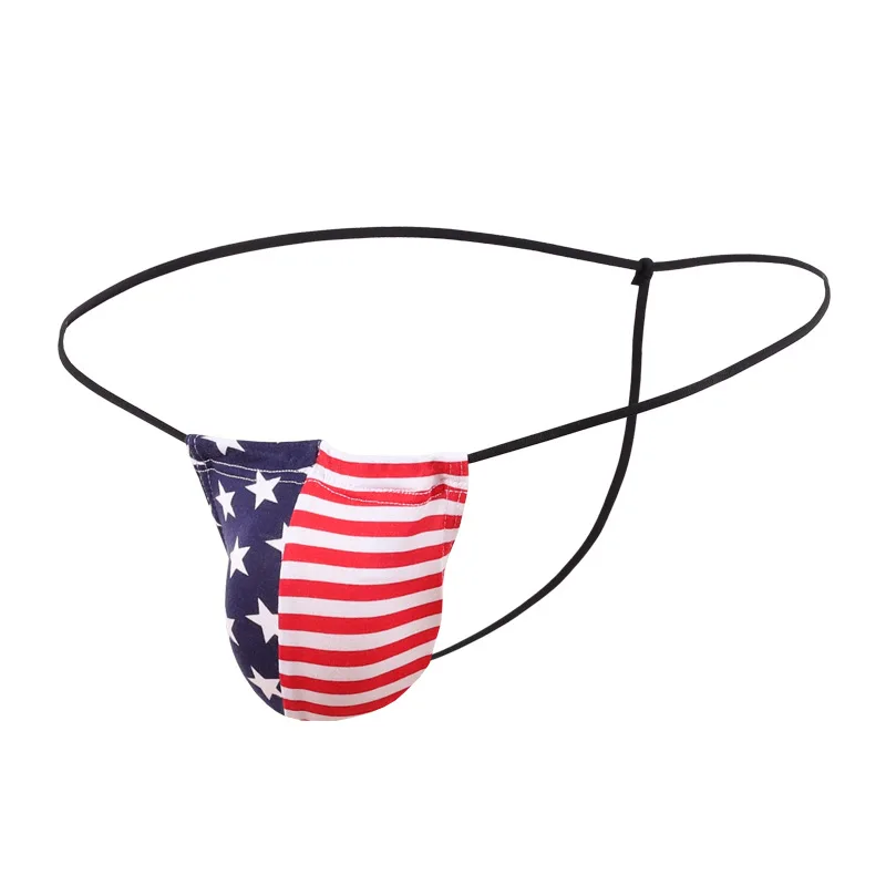 Personality Mens Sexy U Pouch Thongs USA Flag Printed Underwear Male Penis Convex Low Rise G-String Thongs