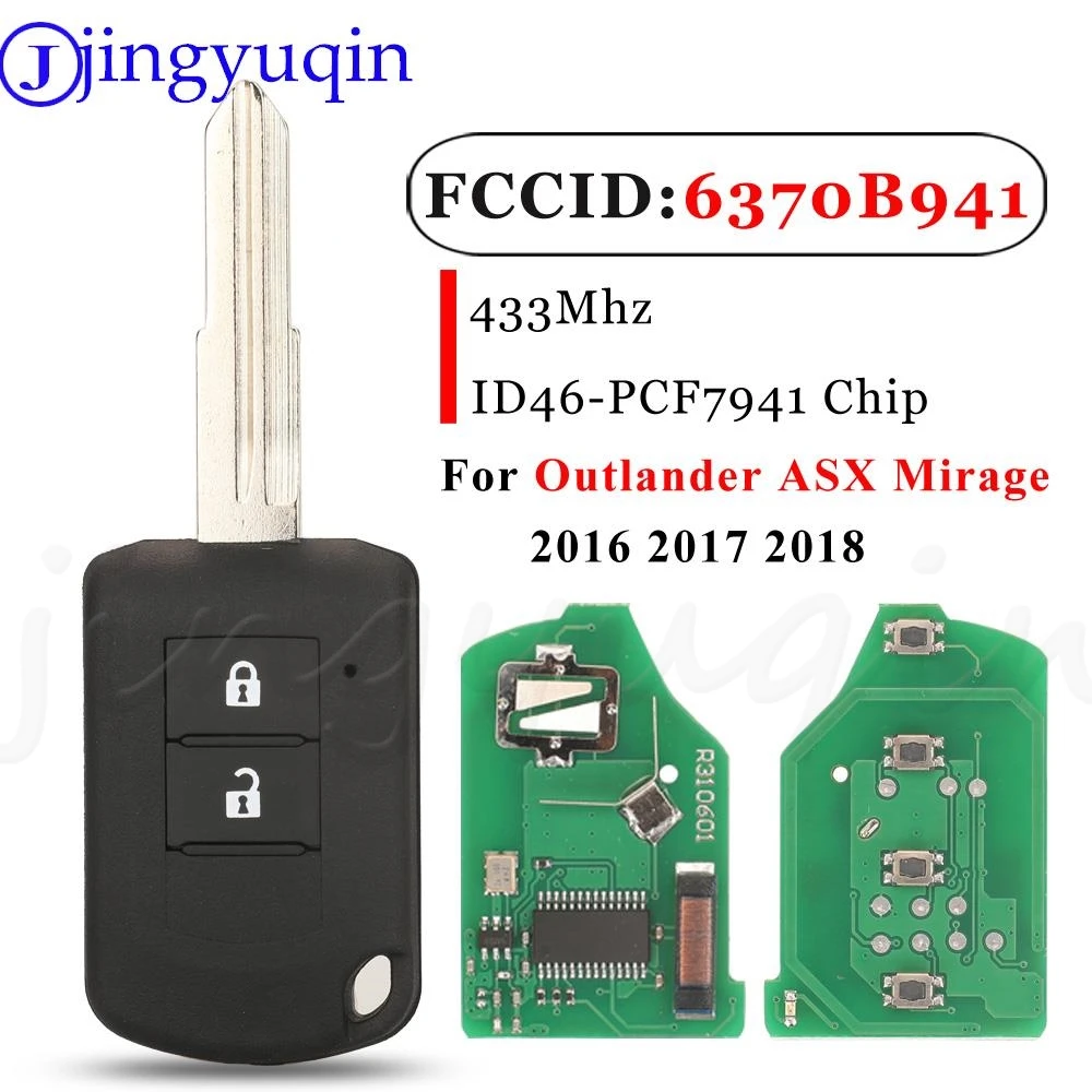 jingyuqin 2Buttons Car Remote Key Fob P/N: 6370B941 433MHz ID46 Chip For Mitsubishi ASX Mirage Outlander 2016 2017 2018 J166E