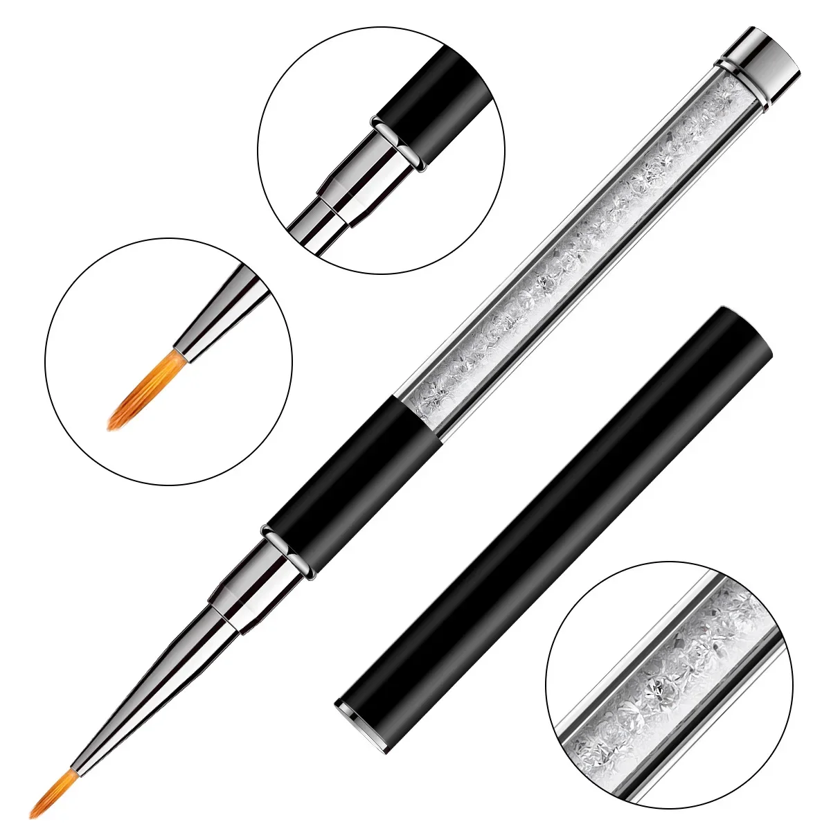 French Strihear Nail Art Liner Brush, Flower Leaves Drawing Painting Pen, UV Gel, bal inestone Handle, DIY Manucure Tool