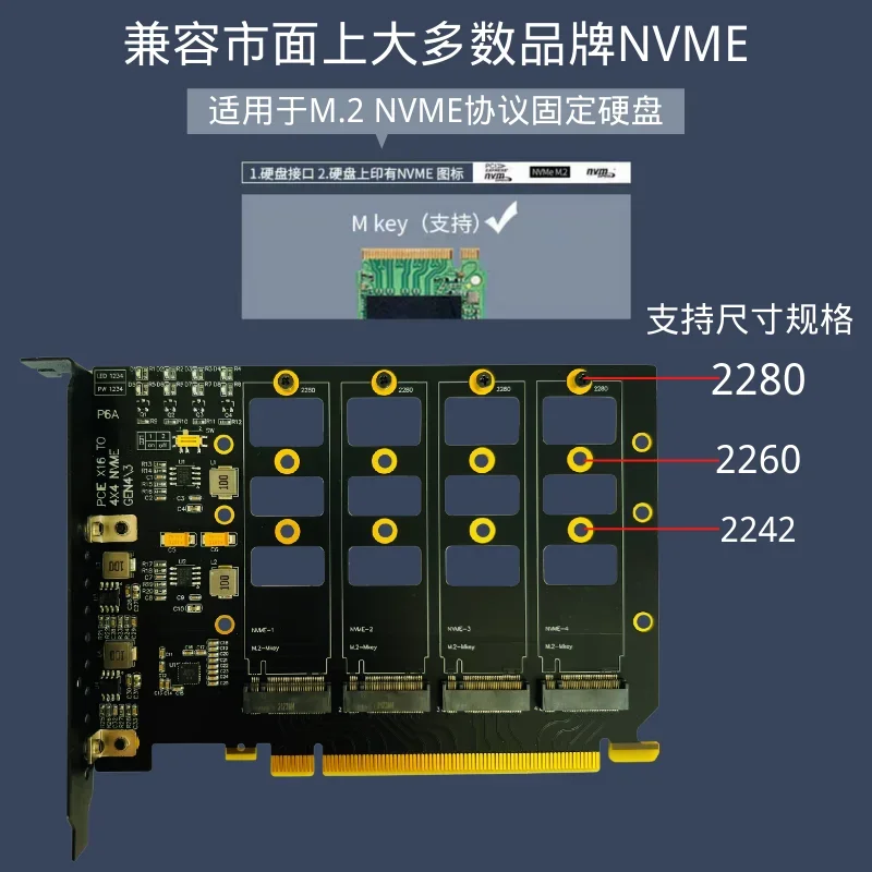 Pci-e 4.0 karty rozszerzeń 4x4 do M.2 NVMe 4-Bays dla dysku półprzewodnikowego M.2 NVMe SSD PCIe X16 4.0 Gen4-Disk podzielonego adaptera karty