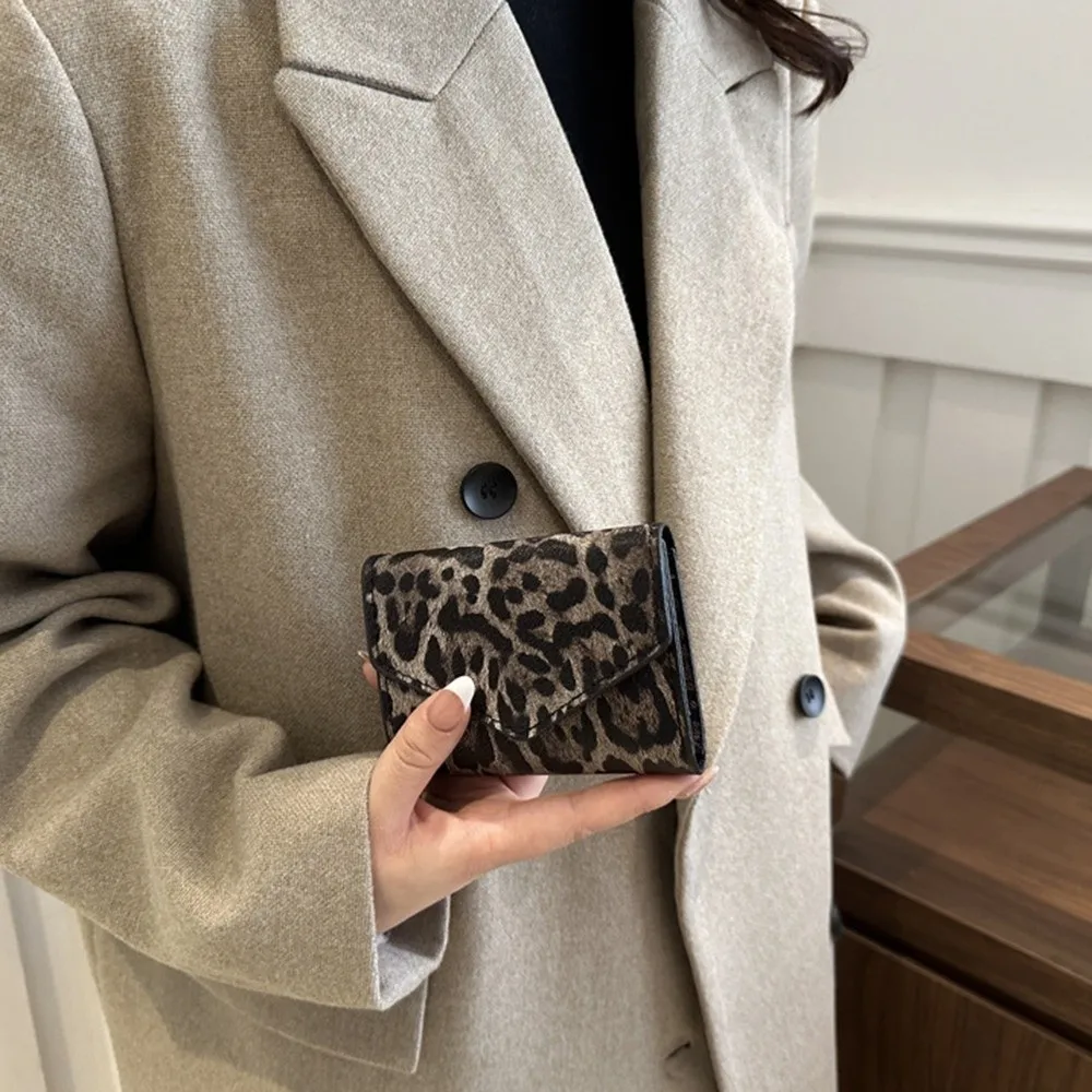 Mini Elegant Leopard Short Wallet Korean Style PU Leather Envelope Clutch Bag Handbag Card Holder Coin Purse Gift