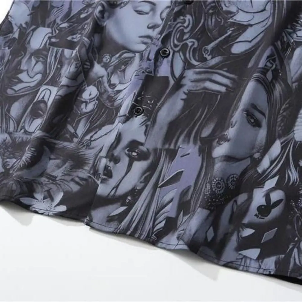 Harajuku Blousers Men Gothic Grunge Vintage Oversized Short Sleeve Shirts Chic Print Top Streetwear Hip Hop
