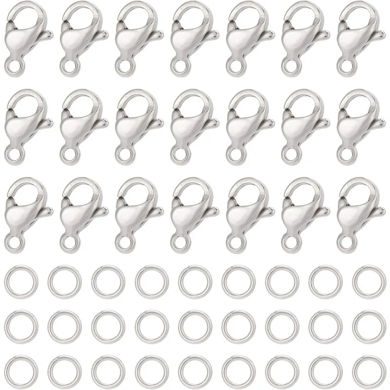 

240Pcs Lobster Claw Clasps 304 Stainless Steel Lobster Clasps with 120Pcs Open Jump Rings Kit Silver Necklace Bracelet Clasp