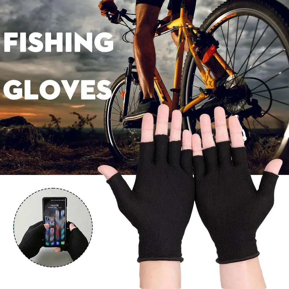 Fingerless Sun Protection Anti-skid Mittens Outdoor Cycling Sports Gloves Show Two Fingers Men Nylon Gloves Touch Screen Gloves