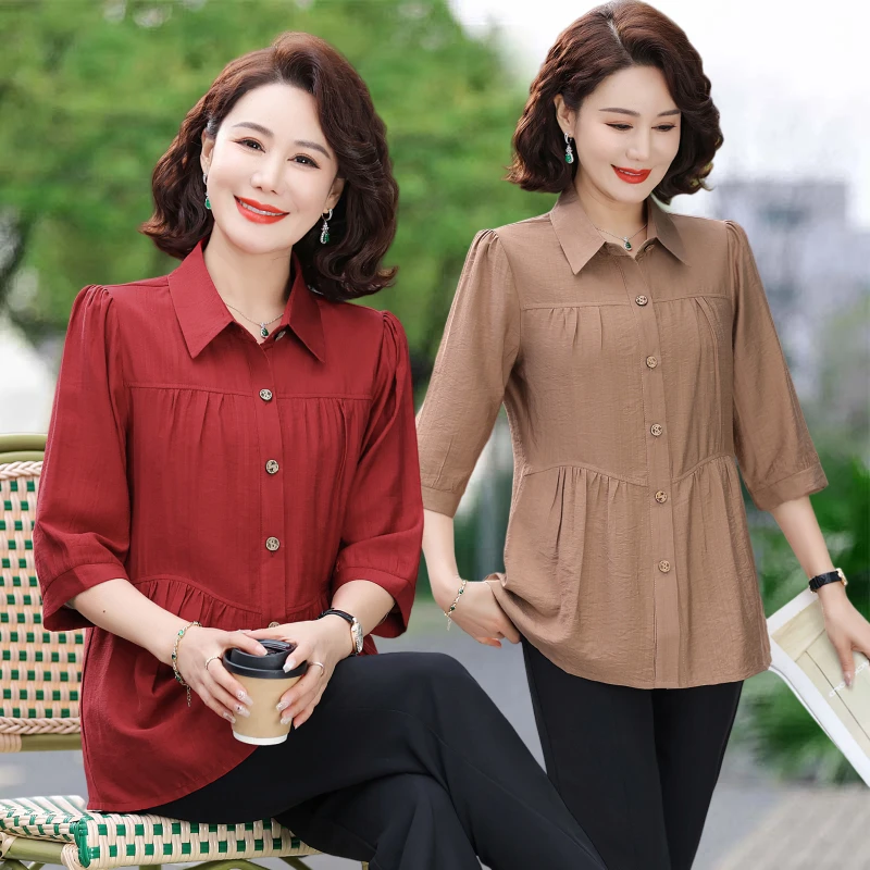 

Рубашка для поездок на работу, весна-лето, повседневная женская одежда с рукавами 3/4, однобортная модная свободная блузка со сращиванием