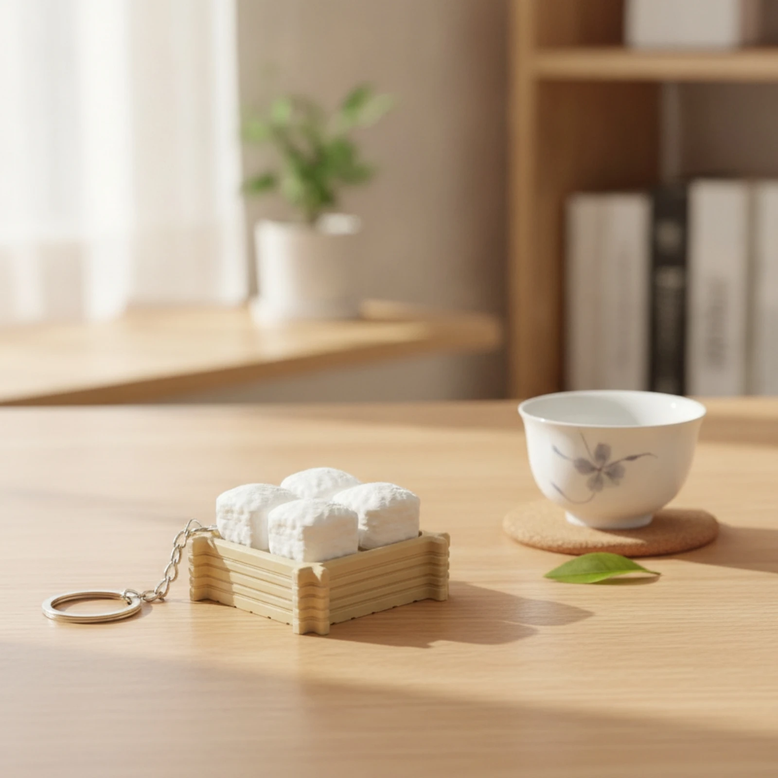 Tofu Keychain Novelty Miniature Crate Keychain Ornament Decorative Compact for Fidgeters, Everyday Carry, Desk Display