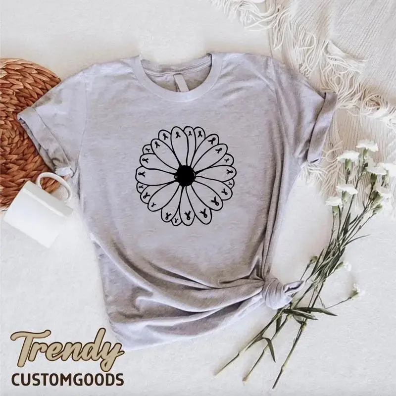 

Футболка с информацией о раке меланомы, мотивационная истребитель, черная лента, подсолнух