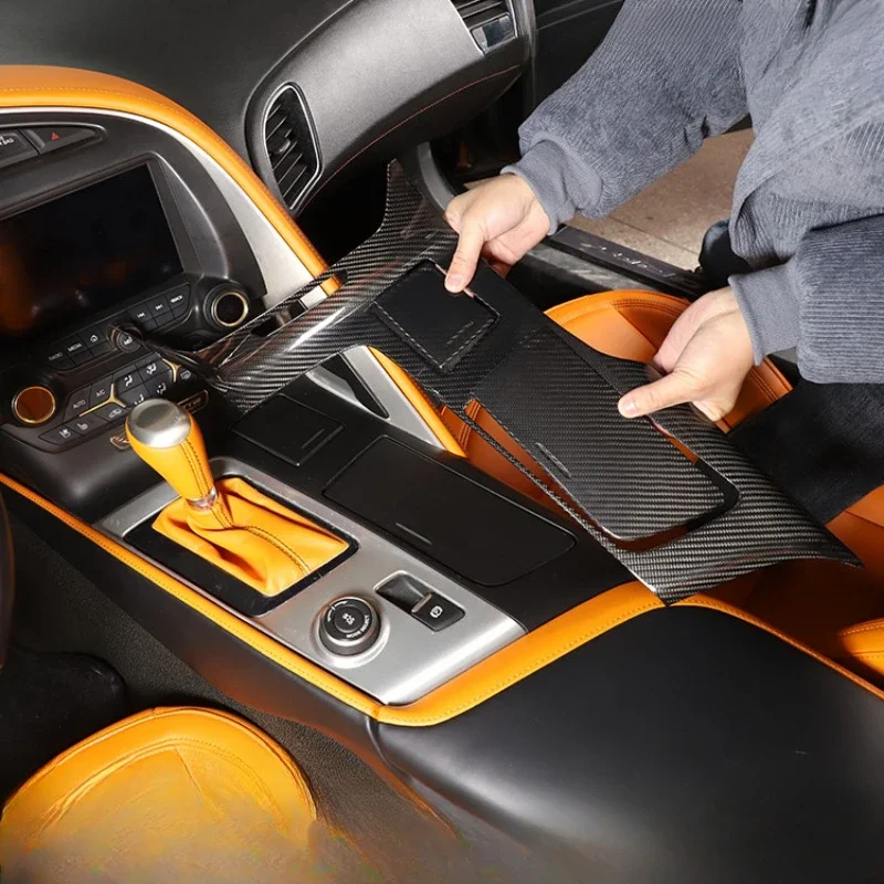 For Chevrolet Corvette C7 Real Dry Carbon Fiber Pattern Center Console Cup Holder Panel Decorative Modification 14-19 Accessorie