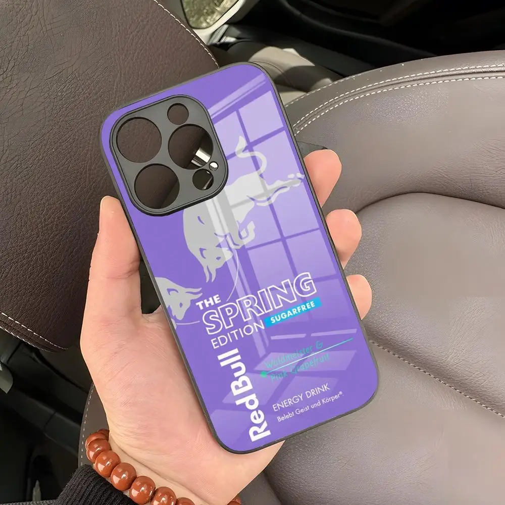 R-rouge b-bulls pour IPhone 15 Pro Max 14 Pro 12 16 11 13 Mini X XR XS 8 7 Plus SE couverture arrière en verre