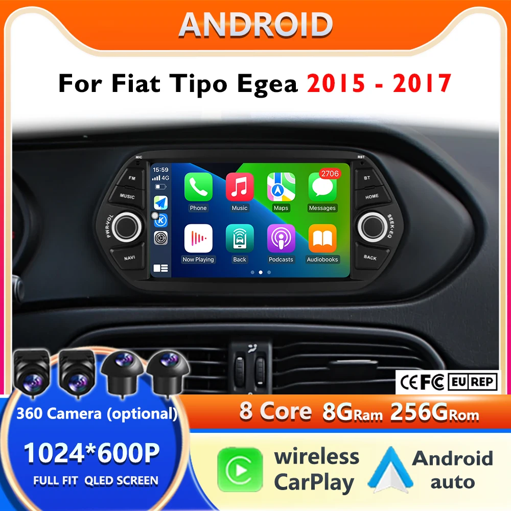 

For Fiat TIPO EGEA 2015 - 2017 Android 14 Auto Car Radio GPS Navigation Multimedia Video Player 4G 2 Din DSP intelligent system