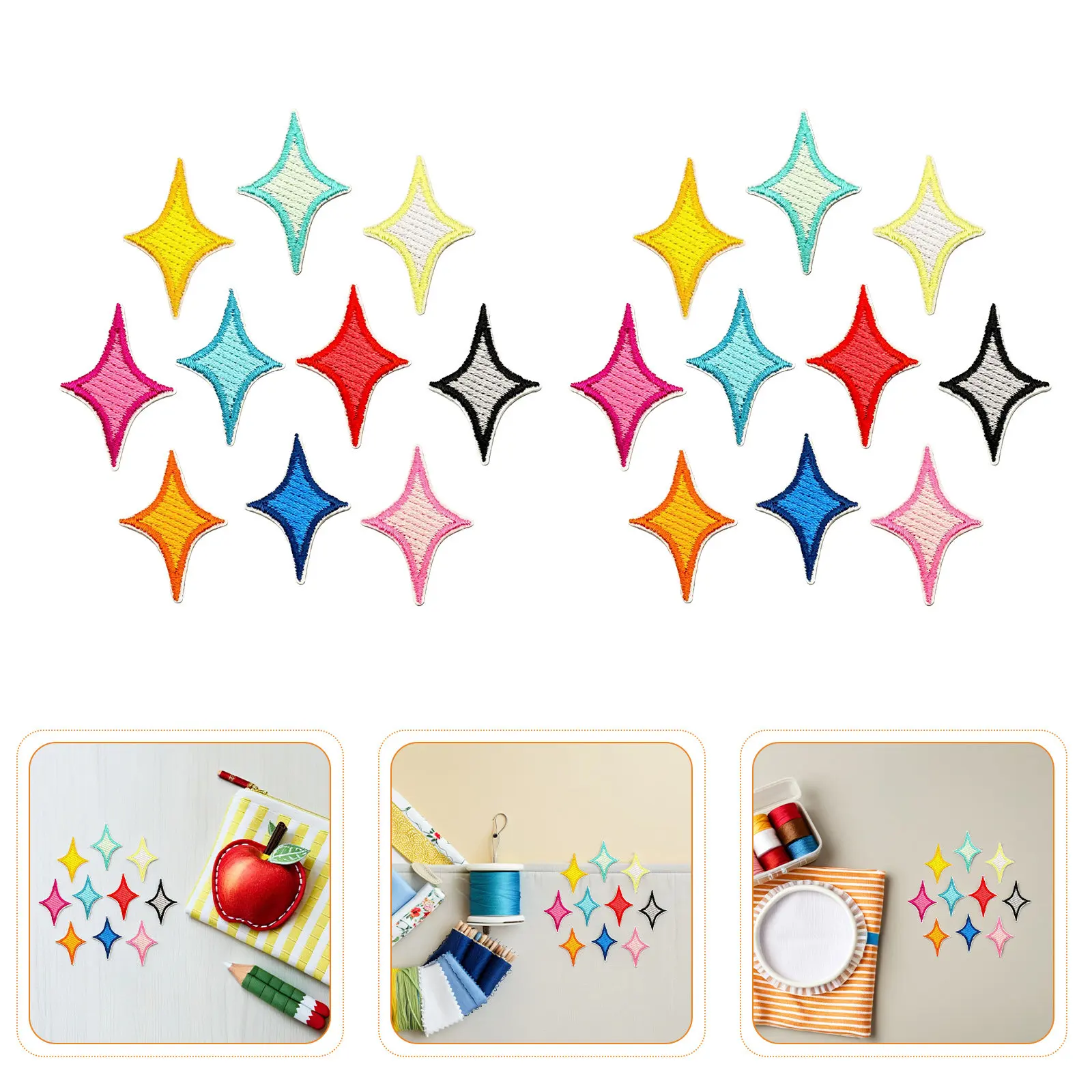 

40Pcs Decorative Embroidered Patches Small Four Pointed Stars Multicolor Star Sewing Applique for Clothes Jackets DIY Repair