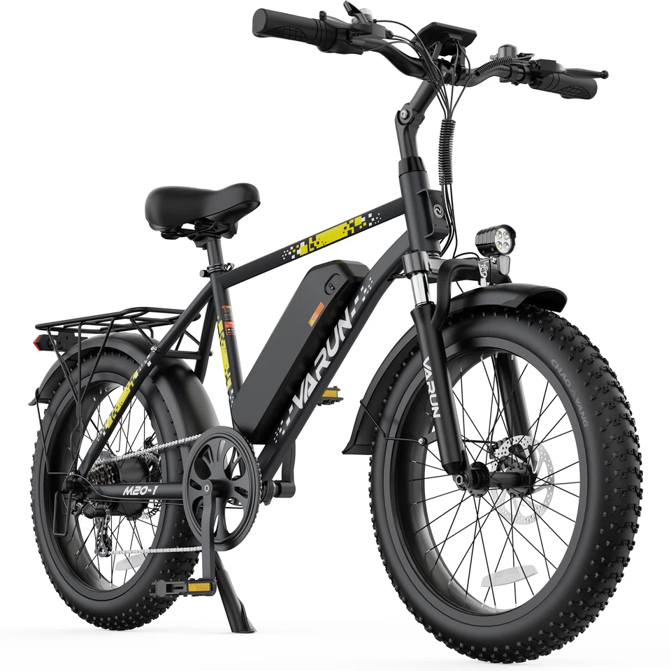  VARUN 1000W Peak Electric Bike for Adults, 20" 3.0" Fat Tire Ebike 48V 13Ah Removable Battery, 7-Speed 30-60+ Miles Range E-bike for Mountains, Snow, Sand