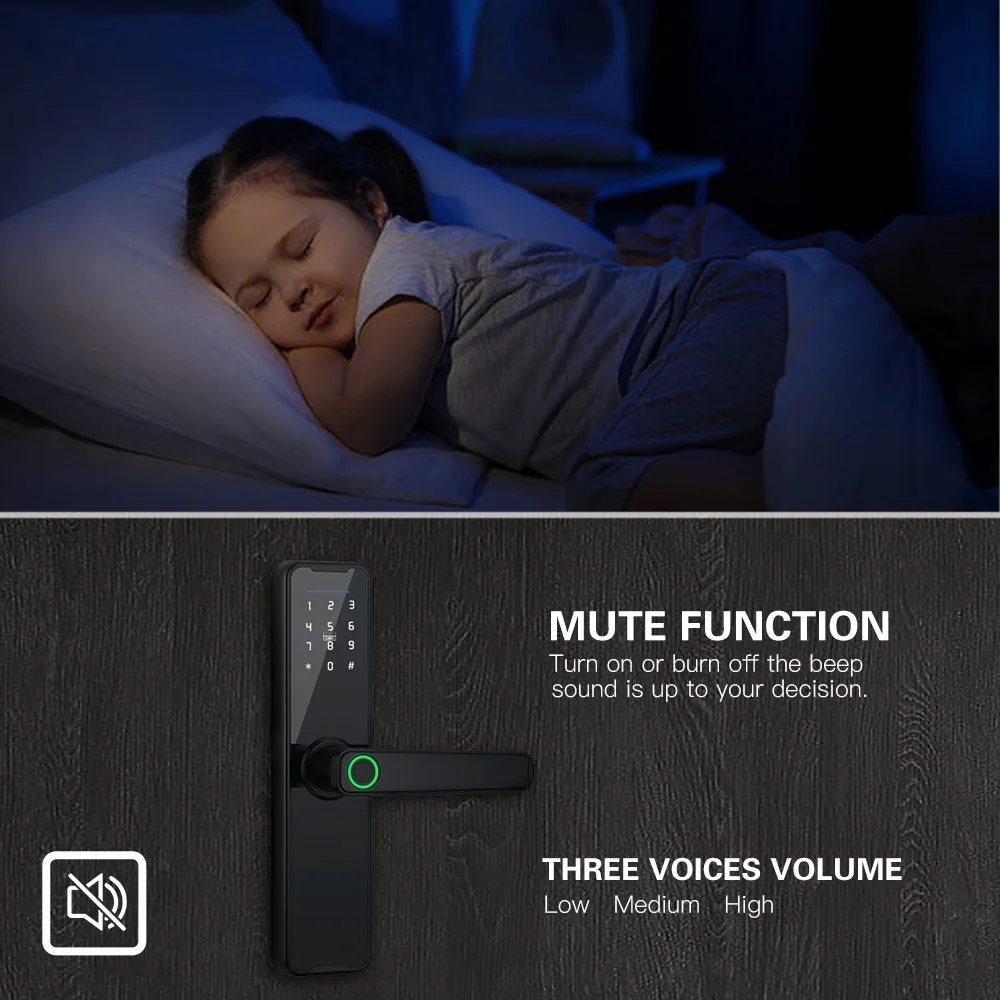 Tuya Wifi Digital Electronic Smart Door Lock With Biometric Fingerprint , Smart Card ,  Password , Key Unlock , USB Charge