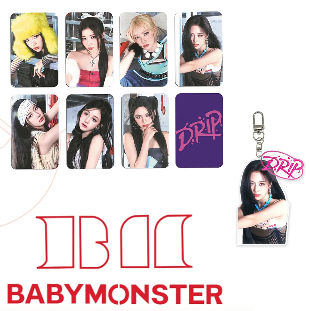 2Pcs/Set Babymonster DRIP Album Acrylic Keyring Photocards Ahyeon Chiquita Rora Ruka Fashion Keychains Cards Bag Decor Fans Gift