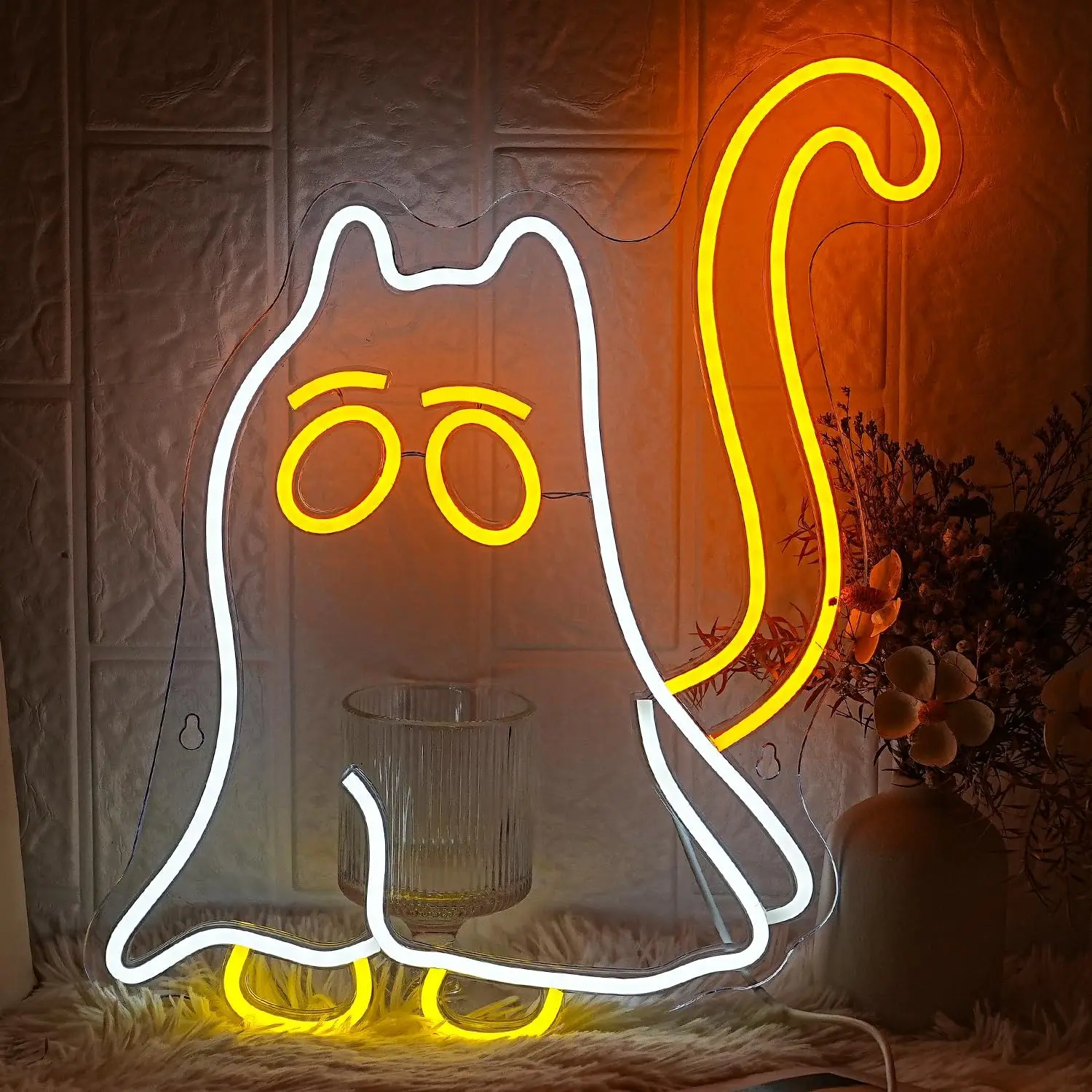 Cat Ghost Neon Sign LED Dimmable Cat Mom Neon Light for Halloween Decor Scary Bedroom Halloween Party