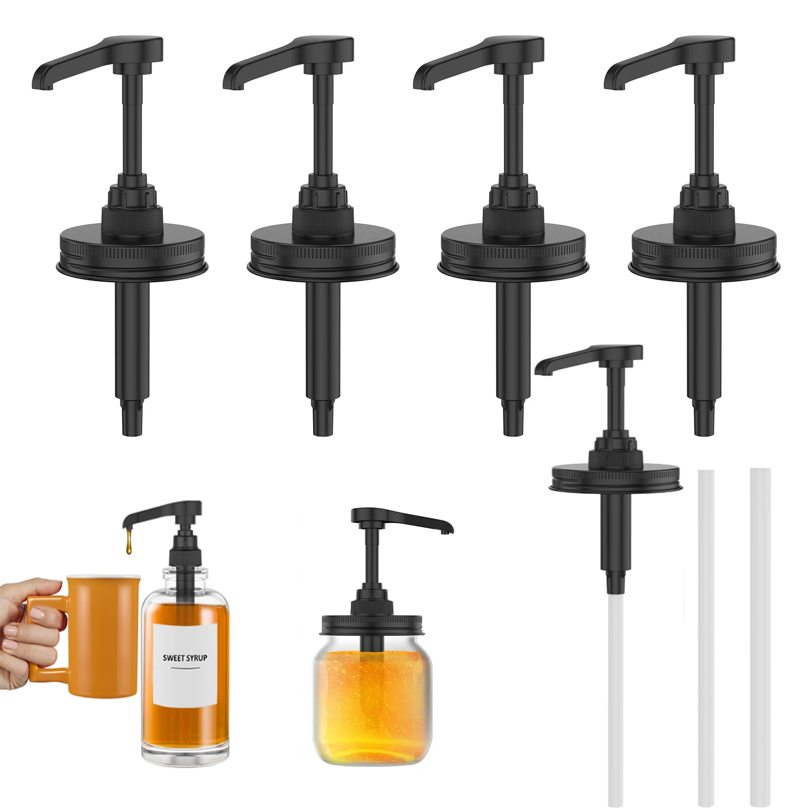 Dispensador de bomba de jarabe de café, tarro de vidrio, tapa de Mason, jarabe, dispensador de salsa de miel, tapa de bomba, bomba de jarabe, accesorios de cocina para Bar de café
