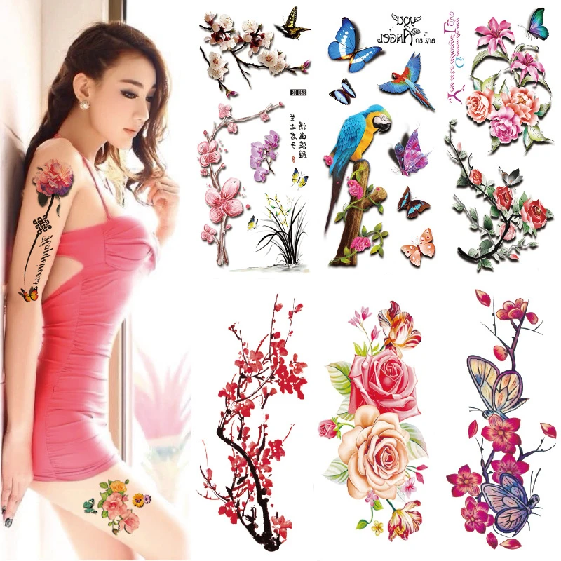 Anime Rose Flowers Temporary Tattoos Stickers Waterproof Arm Shoulder Fake Tattoo for Women Make Up Big Flash Tattoo on Body Art