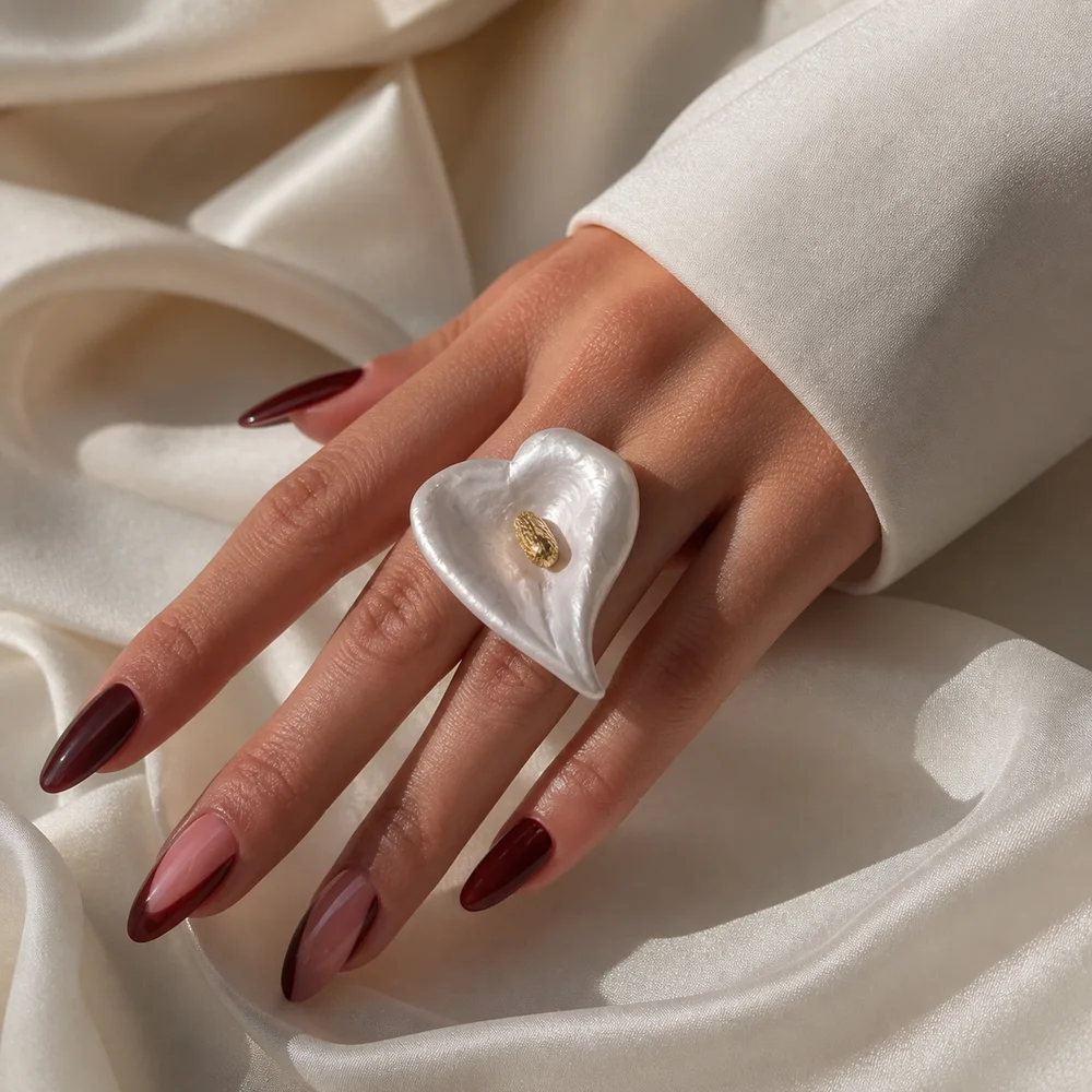 New Open Calla Flower Ring Dripping Oil Enamel Exaggerated Flower Ring Adjustable Unique Open Calla Lily Ring Outfit Styling