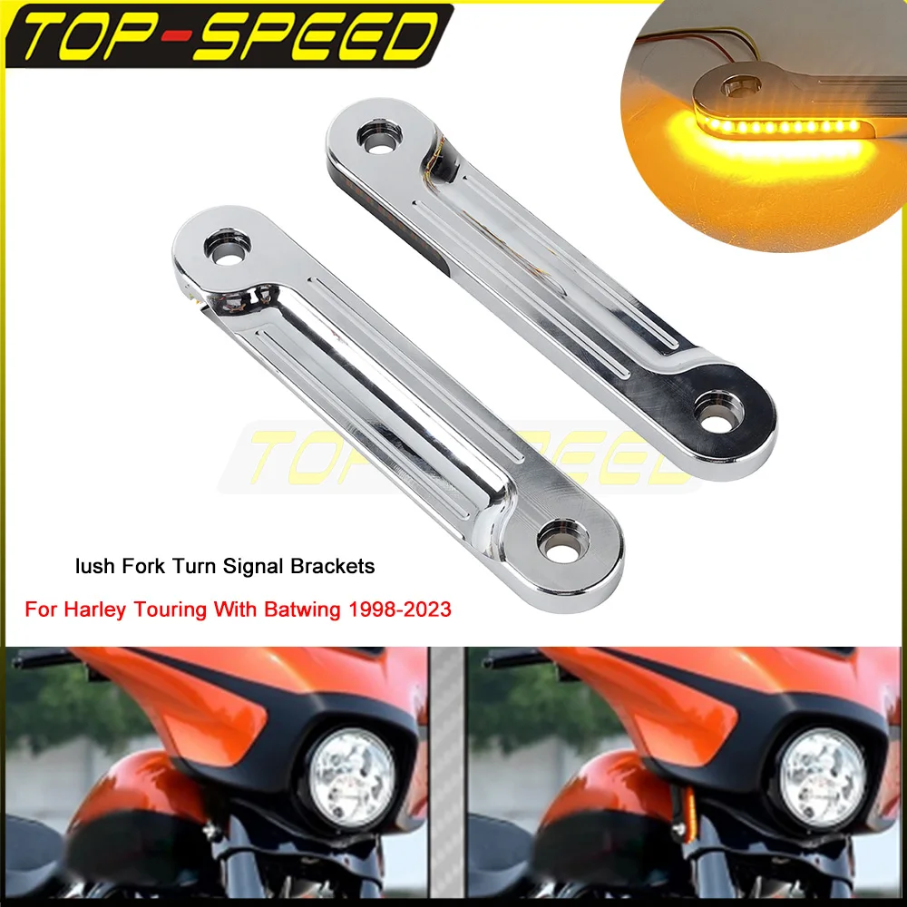 

Motorcycle LED Flush Fork Turn Signal Brackets For Harley Touring Road King Street Glide Freewheeler FLHXS FLTRX FLHR 2017-2022