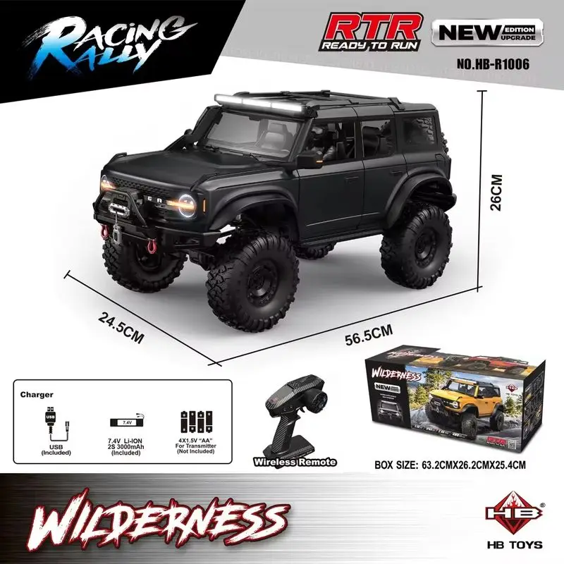 HB-R100 Series RC Car New Upgrade Ford Bronco 1:10 Full Scale Model Climbing Car High Speed Off-Road Vehicle