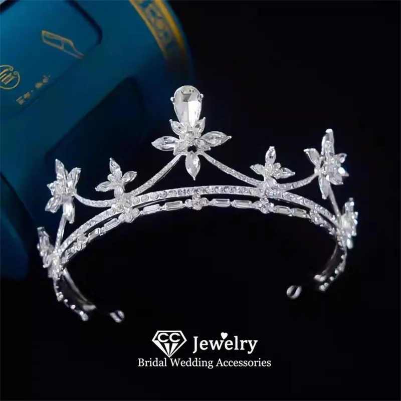 

CC Shining Crowns Women Accessories Wedding Hairwear Bridal Headpiece Engagement Hair Ornaments Simple Design Tiaras Gift QS07