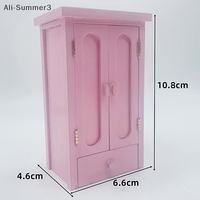 Dollhouse Bedroom Pink Mini Wooden Wardrobe Model Dollhouse Miniature Furniture Decor DIY Scene Accessories Toy