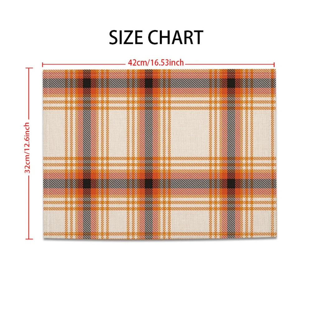 Placemats Made with Linen and Orange Plaid Pattern Heat Resistant for Kitchen and Dining Table Protection 42x32cm