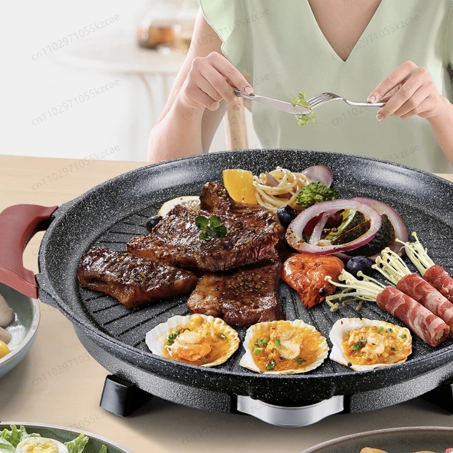 Electric Barbecue and Shabu Pot, Round Household Grill Plate One Pot Appliance for Home Cooking