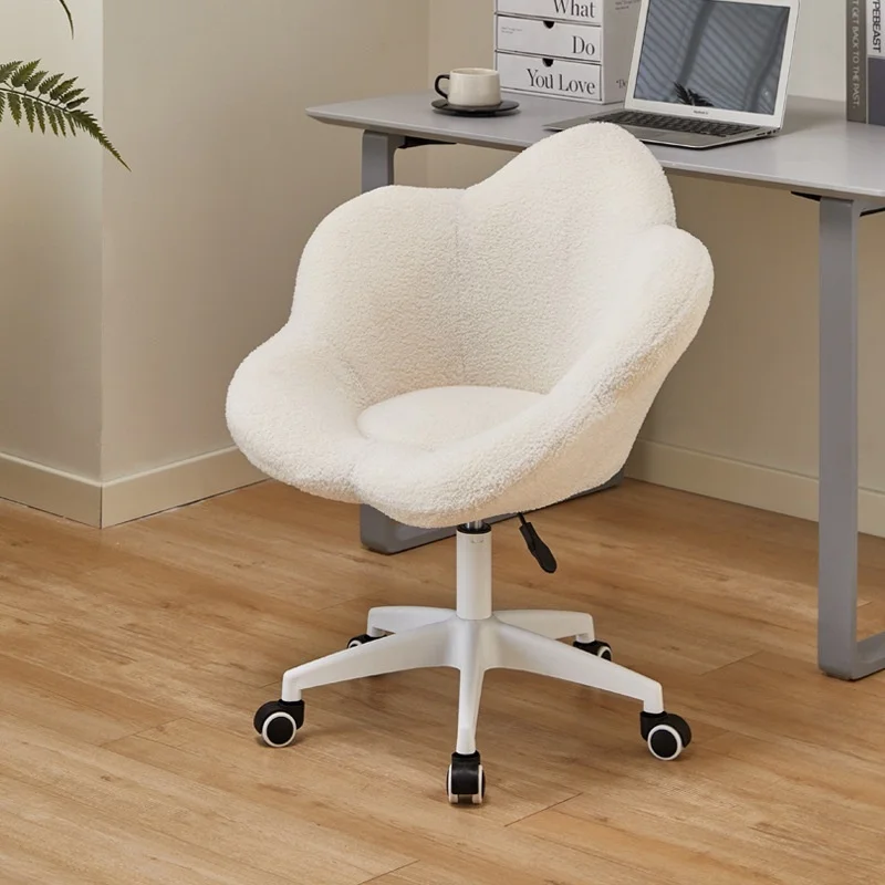 #¥Bedroom Makeup Chair Nordic Lamb Wool Living Room Dressing Chairs Luxury Swivel Soft Armchair