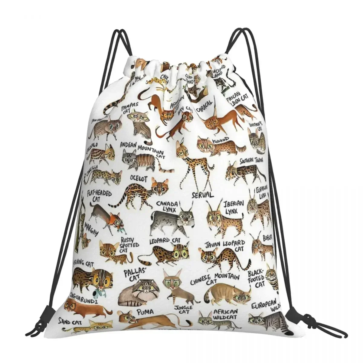 Wild Cats Of The World Backpacks Casual Portable Drawstring Bags Drawstring Bundle Pocket Storage Bag BookBag Travel Students