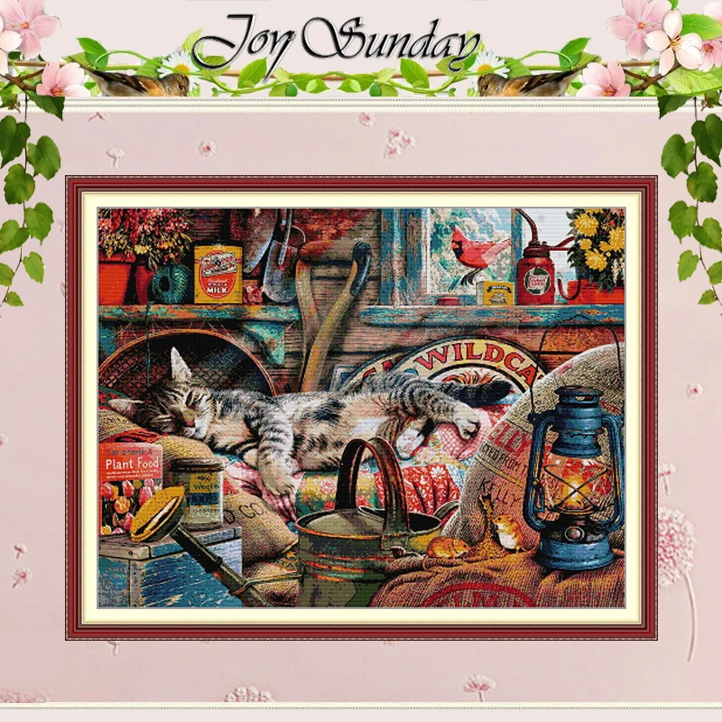 

A Sleeping Cat Patterns Counted Cross Stitch Set DIY 11CT 14CT 16CT HD Stamped DMC Cross-stitch Kit Embroidery Needlework Crafts
