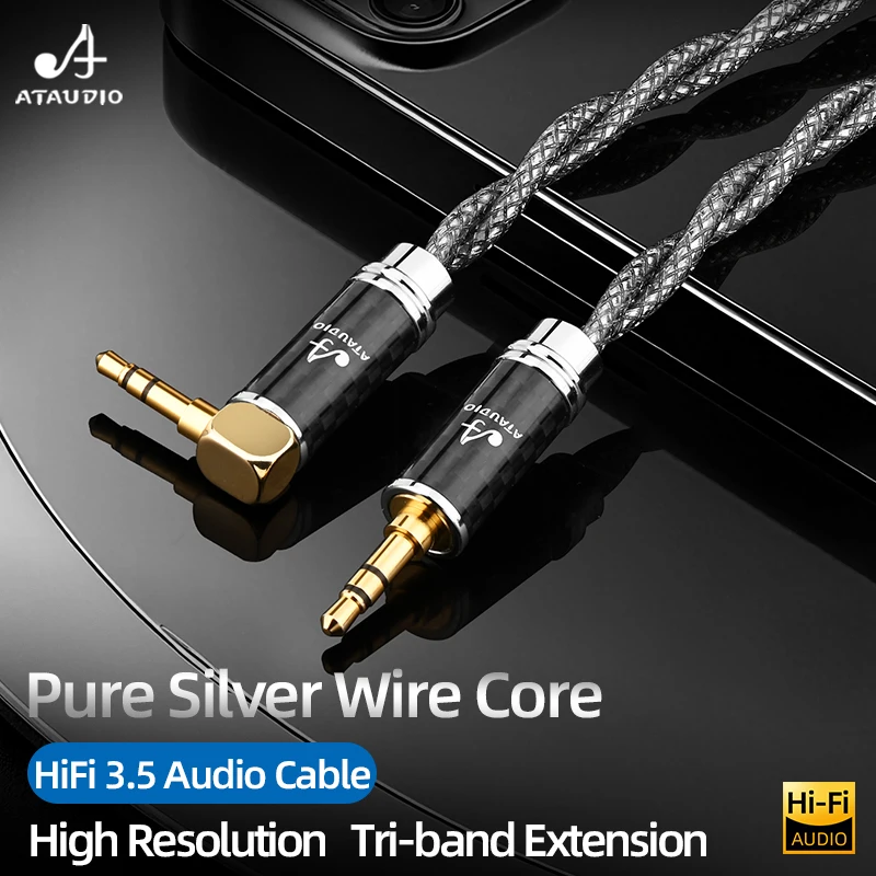 ATAUDIO Pure Silver HiFi 3.5mm Audio Cable for Mobile Phones Speakers Car AUX Headphones Cables